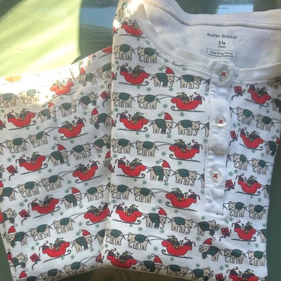 Roller Rabbit Holiday Pajamas set size 14 long sleeve/pant - Picture 1 of 3